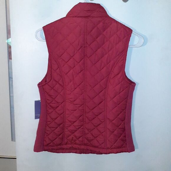 Laura Scott Puffer Vest Women's S Cherry Red Quilted Full Zip Pockets Fitted New - Picture 2 of 5